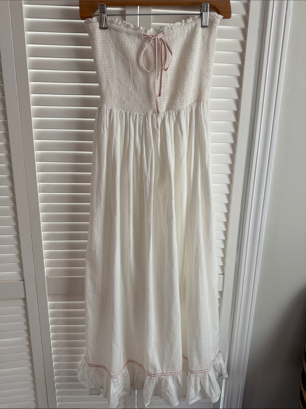 Urban Outfitters White Strapless Maxi Dress with Red Stitch Trim